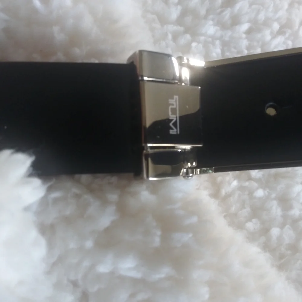 Tumi Reversible Red and Black Leather Belt with Silver Buckle